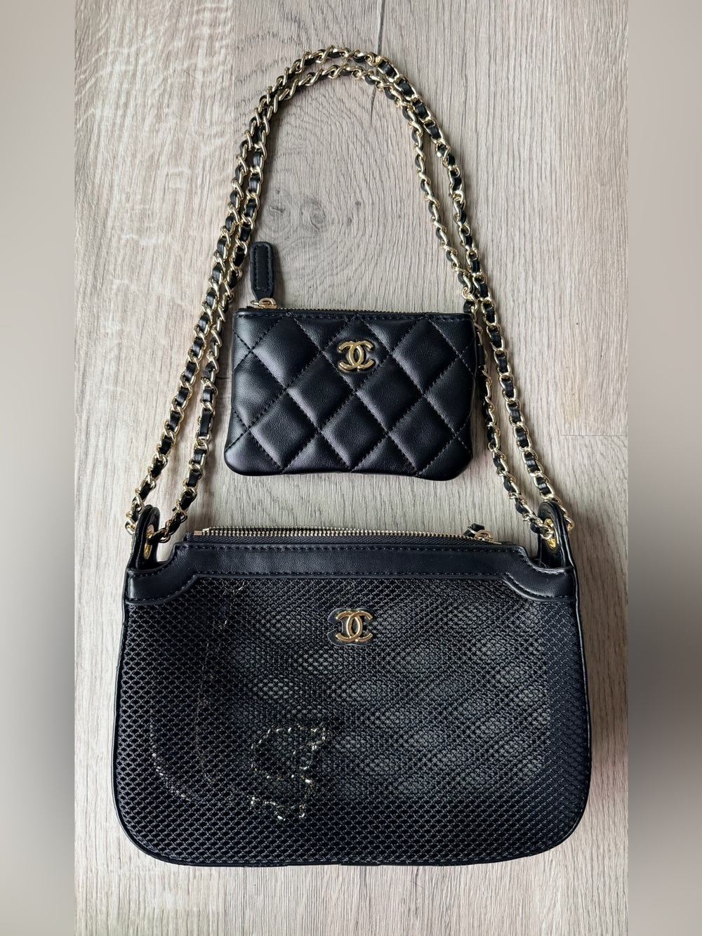 FULL SET New in Box Chanel Makeup Mesh Clutch w Chain in Black Lambskin Leather - Picture 4 of 16